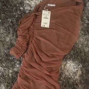 Zara One Shoulder Rust Dress